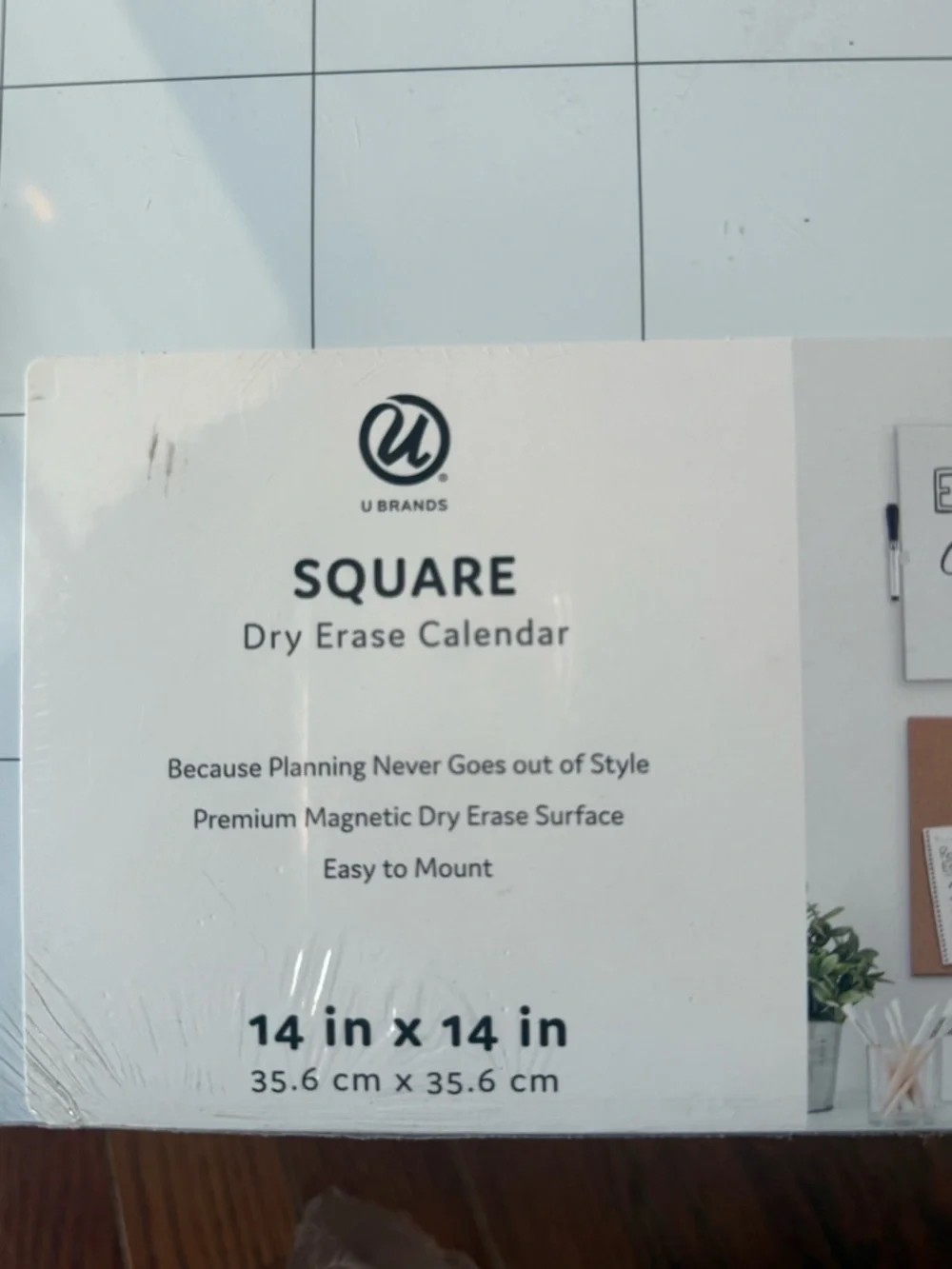 U BRANDS Frameless 14x14” Square Magnetic Dry Erase Calendar Board NWT